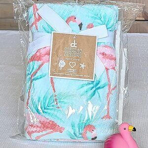 NWT Deborah Connolly Set of 2 Flamingo 🦩 Palm Hand Towels Coral Mint